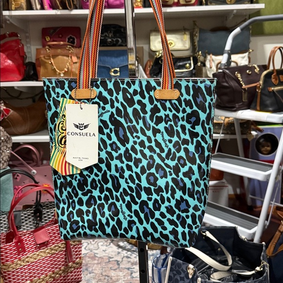 Consuela Blue Leopard Print Tote Bag - Picture 2 of 5